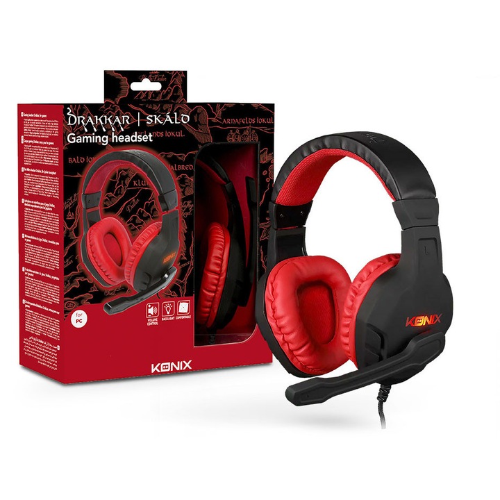 Konix Drakkar Skald 7.1 Vezetékes Gamer Headset - Fekete-Piros