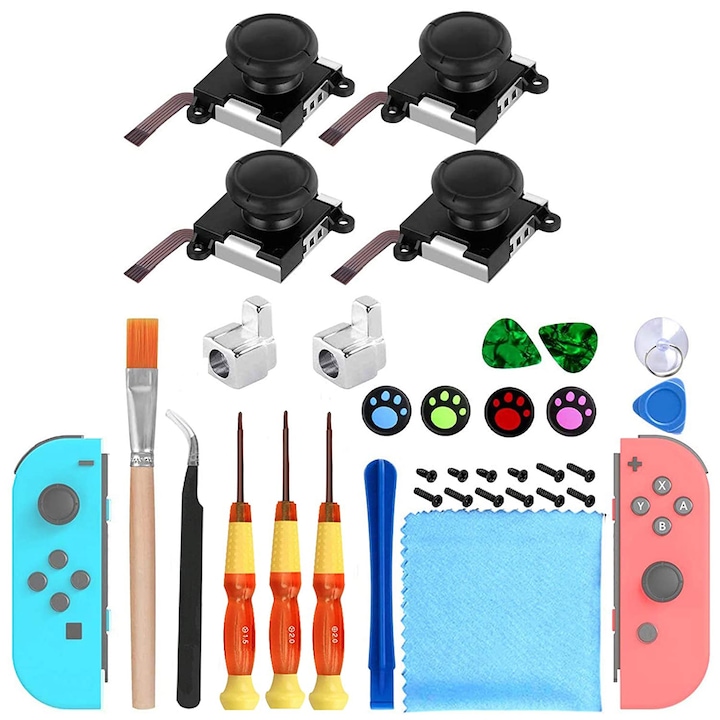 NUODWELL Nintendo Switch javítókészlet 33 db 4 db Joycon joystick többfunkciós kombináció, teljesen továbbfejlesztett többszínű
