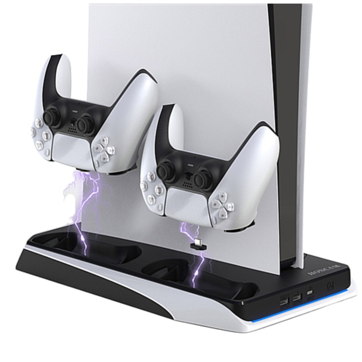 Honcam® LED megvilágítású függőleges hűtőállvány, többfunkciós, állomás 2 kontroller töltőporttal és 12 CD tárolóhellyel, PlayStation PS5-höz