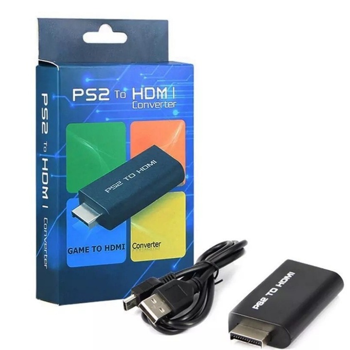 PS2-HDMI átalakító adapter, LEIISVK, 3,5 mm-es hangkimenet, fekete, kompakt