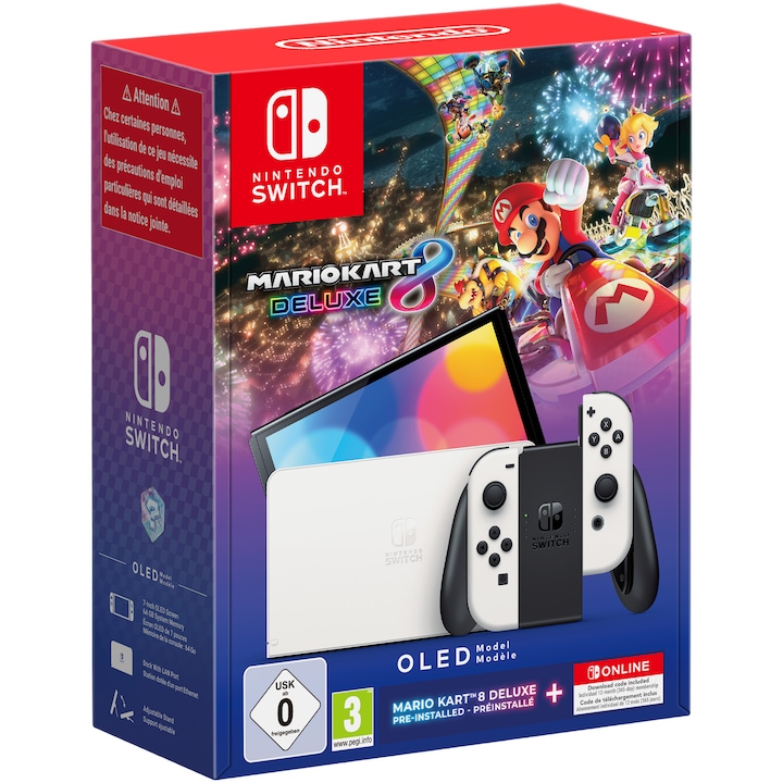 Nintendo Switch OLED konzol, Fehér + Mario Kart 8 játék + 12 hónapos Nintendo Switch Online előfizetés