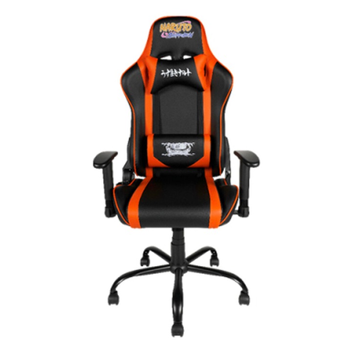 KONIX KX NARUTO PREMIUM gamer szék, fekete-narancssárga színben, karfákkal, állítható háttámlával, 50x50cm