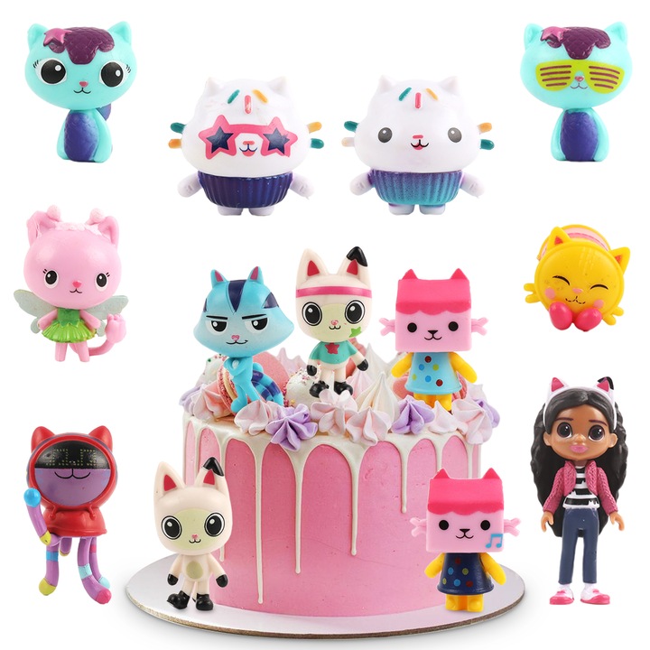 13 db Gabby figura készlet, Gabby torta figura, Gabby's DollHouse gyűjthető figurák, Gabby tortadíszek, Többszínű, PVC, 3 év+