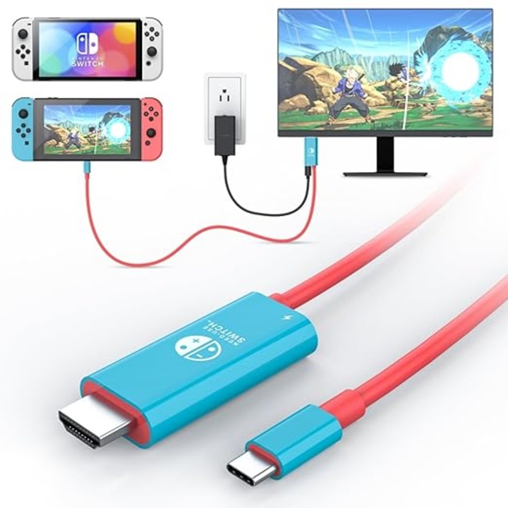 HDMI USB C adapter Nintendo Switchhez, OEMG®, 2m, 4K@60Hz, 100 W gyorstöltés, hordozható kivitel, piros/kék